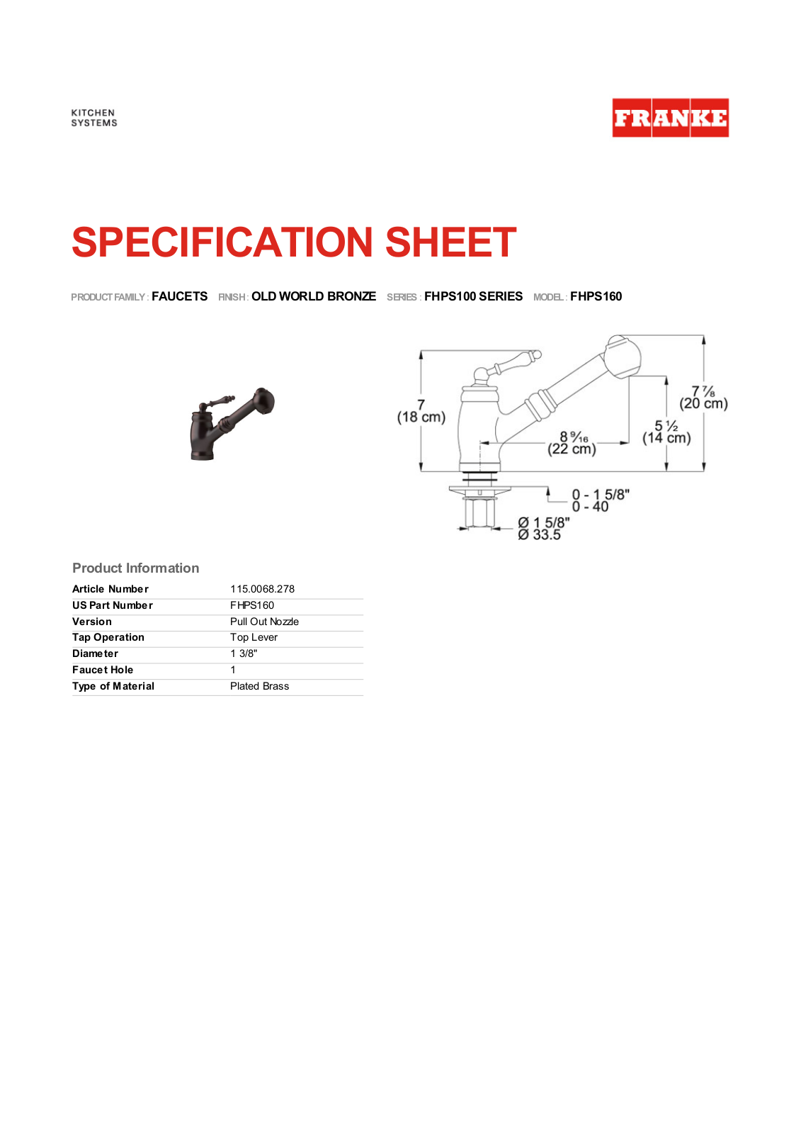 Franke Foodservice FHPS160 User Manual