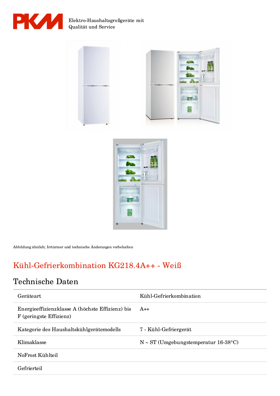 Wolkenstein KG218.4A++ - Weiß Service Manual