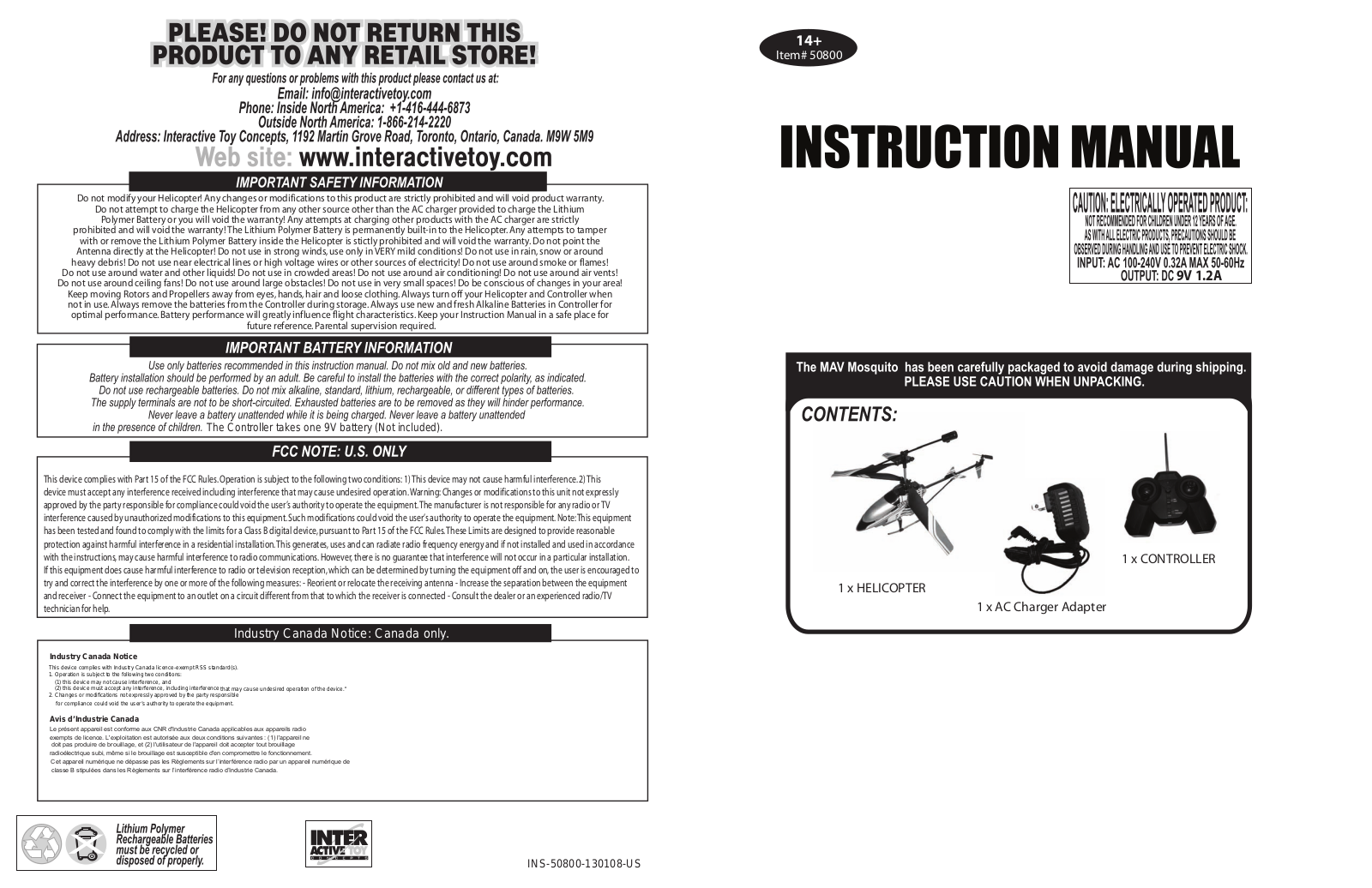 Interactive Toy Concepts 50800TX User Manual