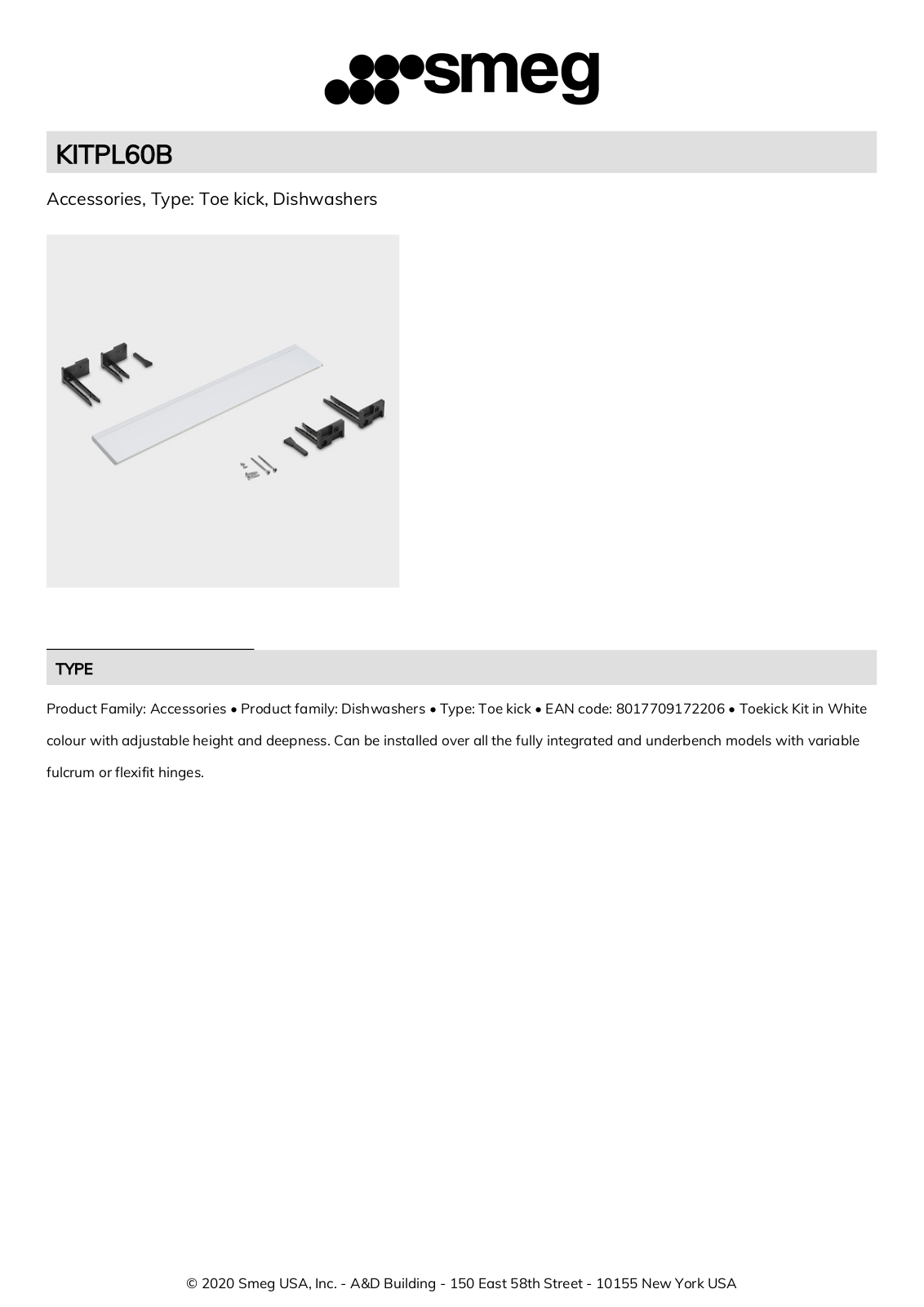 Smeg KITPL60B Product Information Sheet