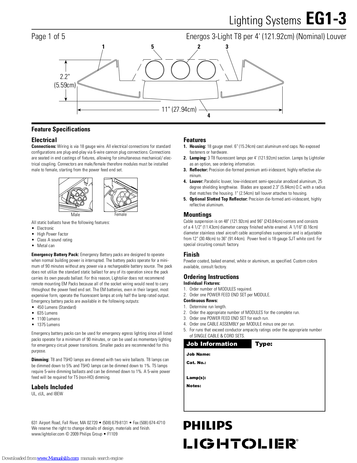 Philips EG1-3, Lightolier EG1-3 Specification