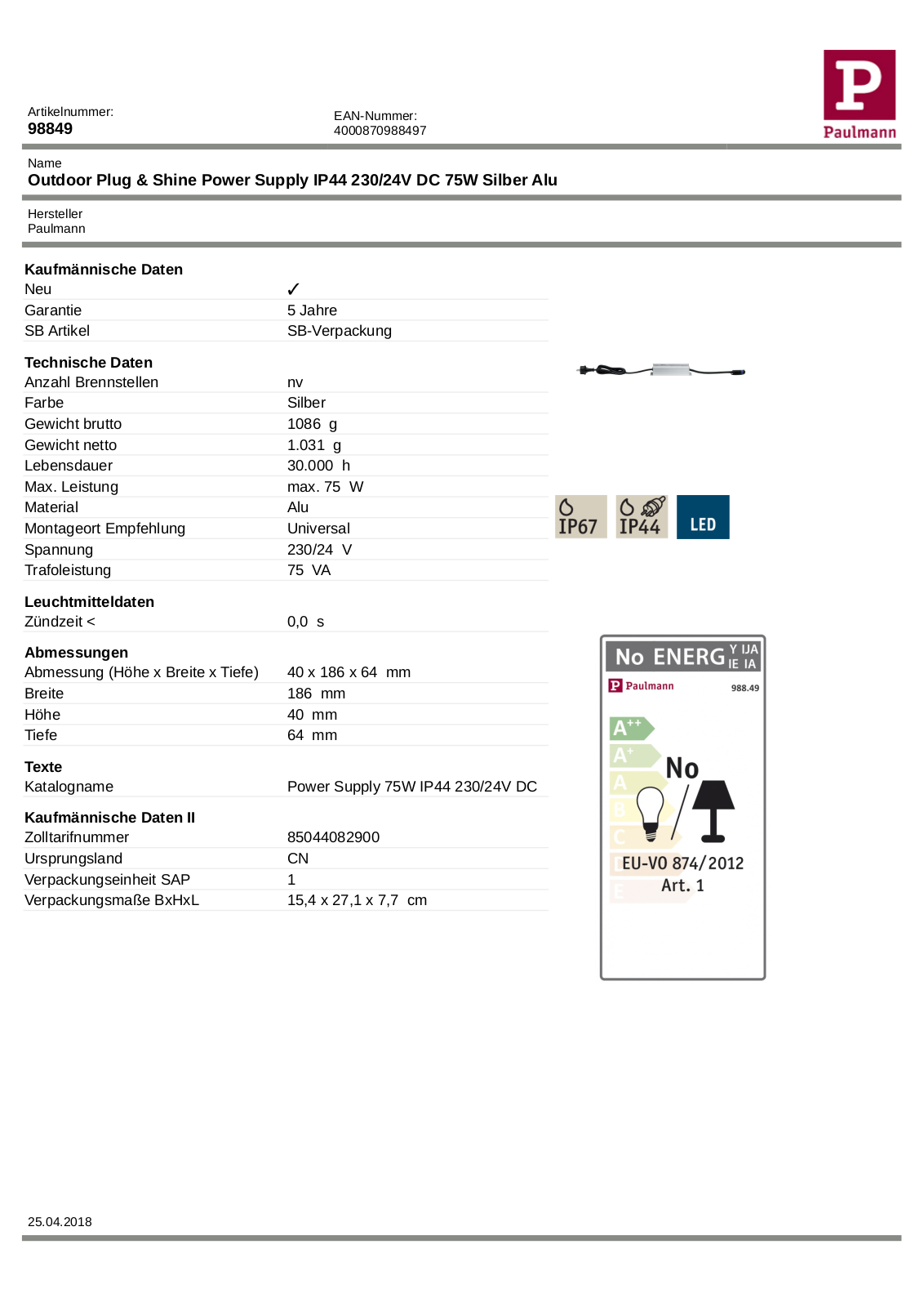 PAULMANN PLM 98849 Datasheet - ManualMachine.com