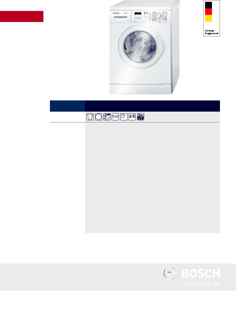 Bosch WAE20262AP Product Sheet