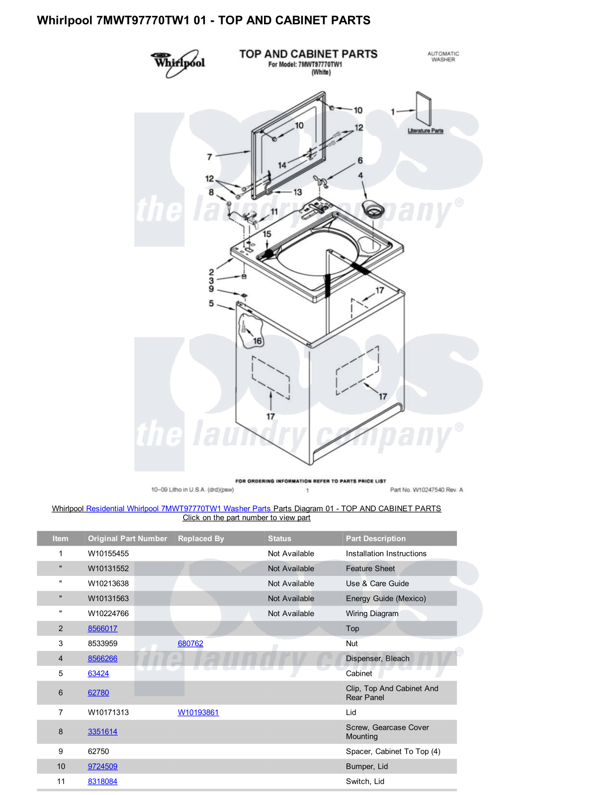 Whirlpool 7MWT97770TW1 Parts Diagram