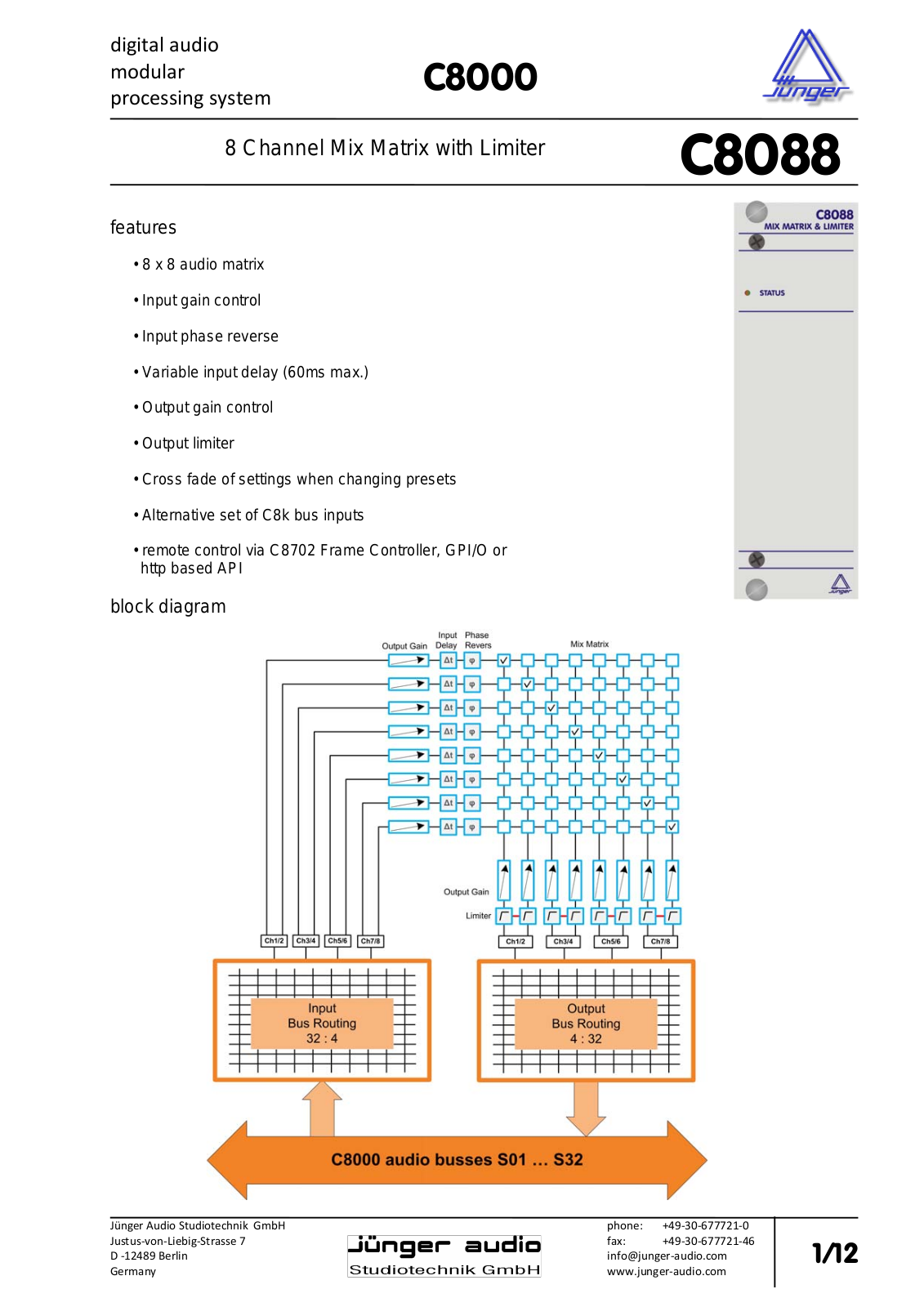 Junger Audio C8088 User Manual