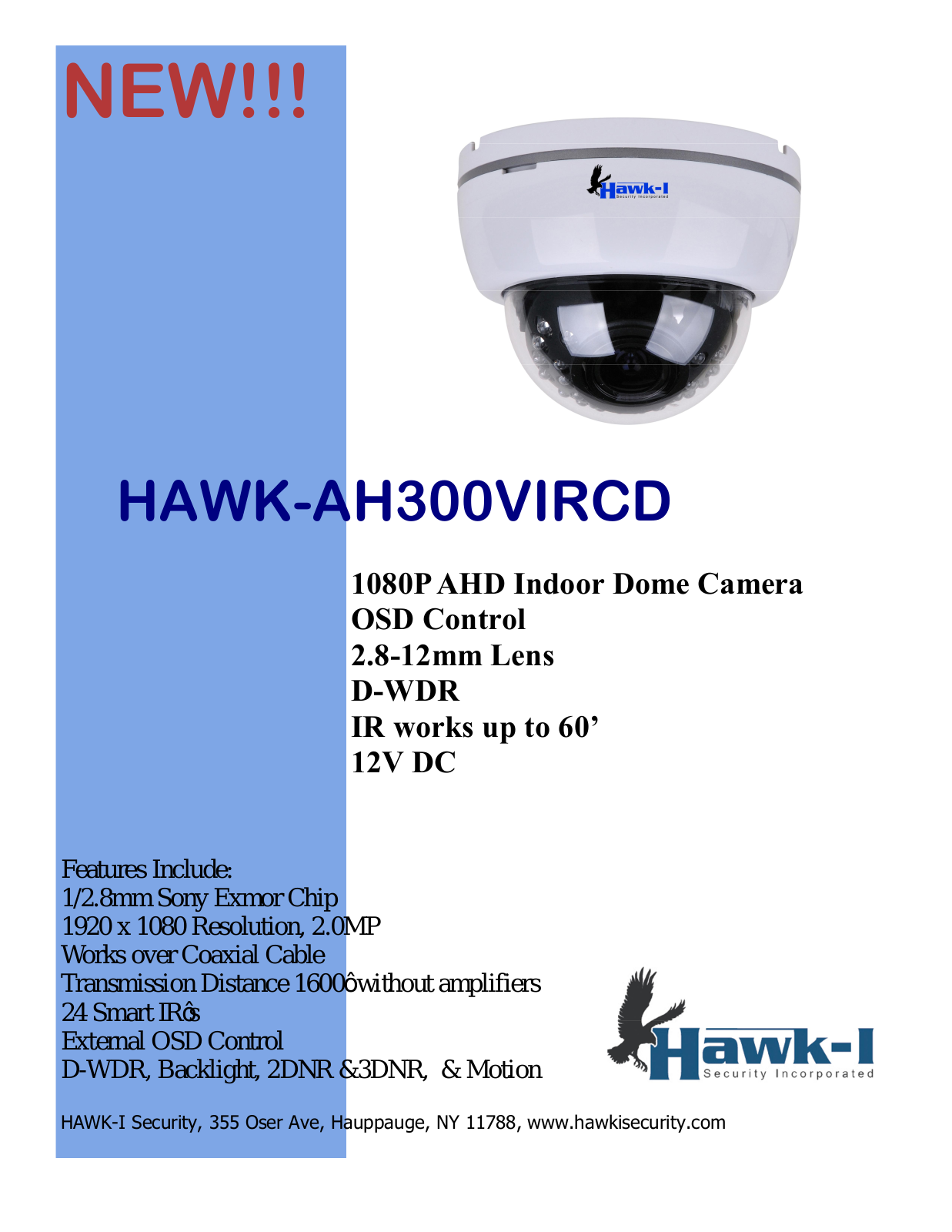 Hawk-I HAWK-AH300VIRCD Specsheet