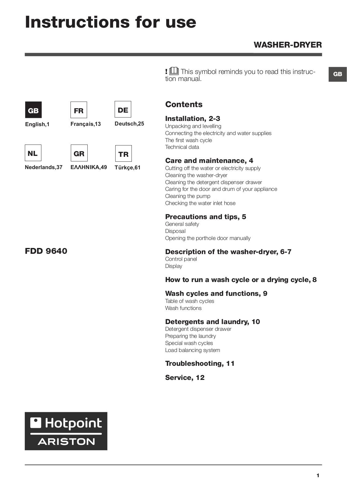 Hotpoint FDD 9640B EU User Manual