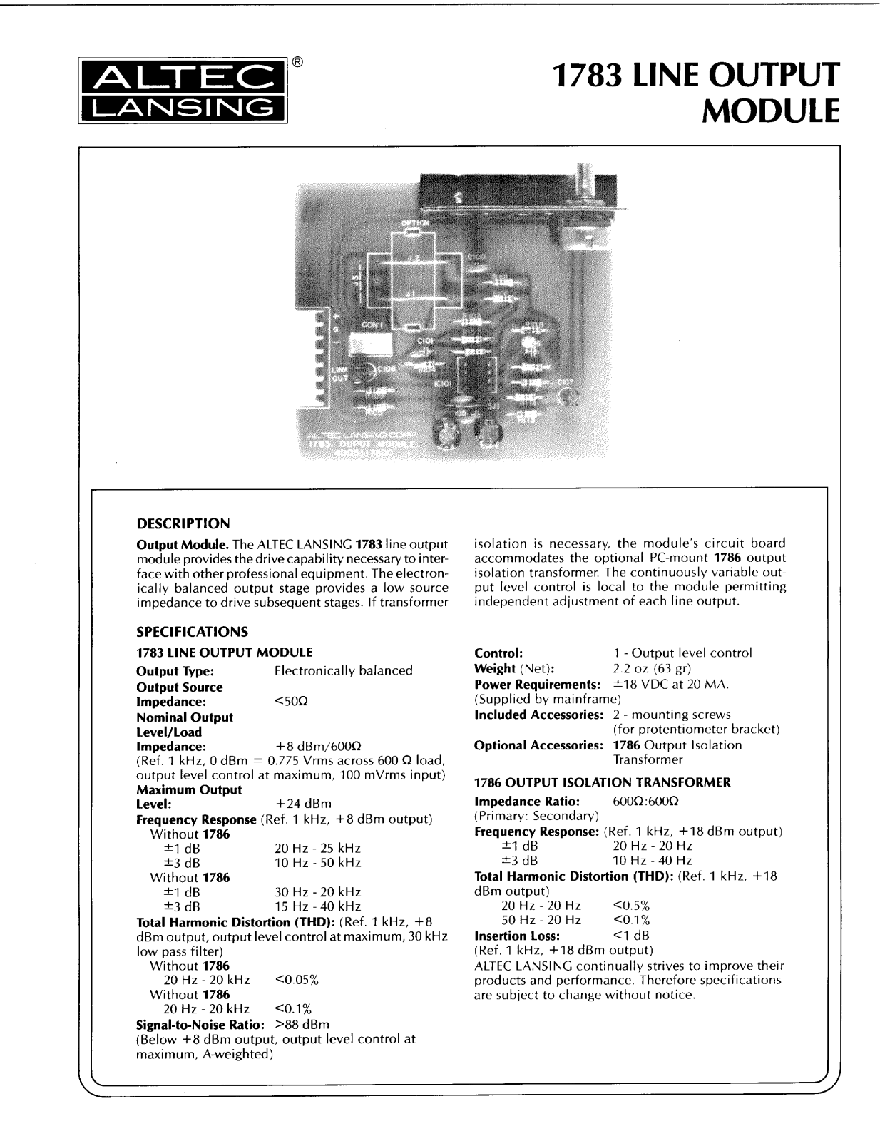 Altec 783 Schematic