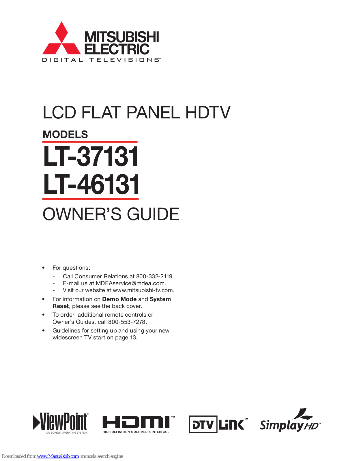 Mitsubishi Electric LT-37131, LT-46131 Owner's Manual