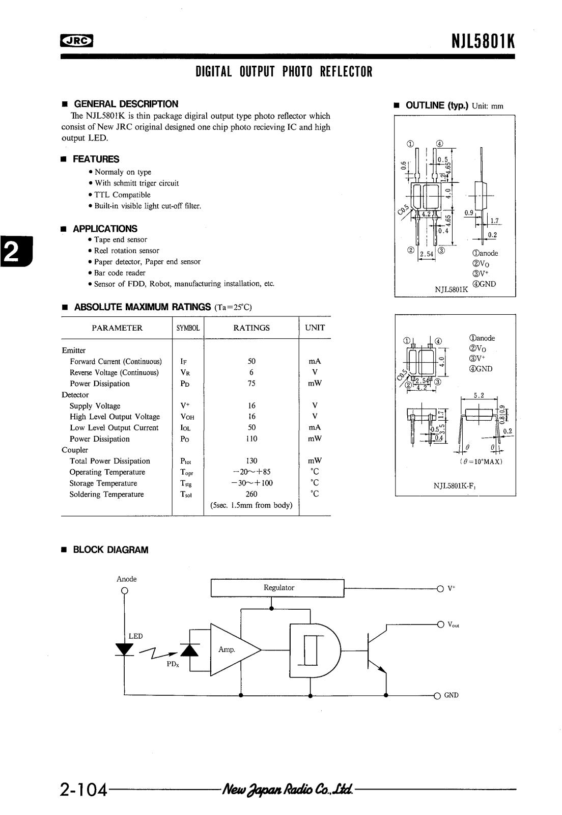 JRC NJL5801K-F1, NJL5801K Datasheet