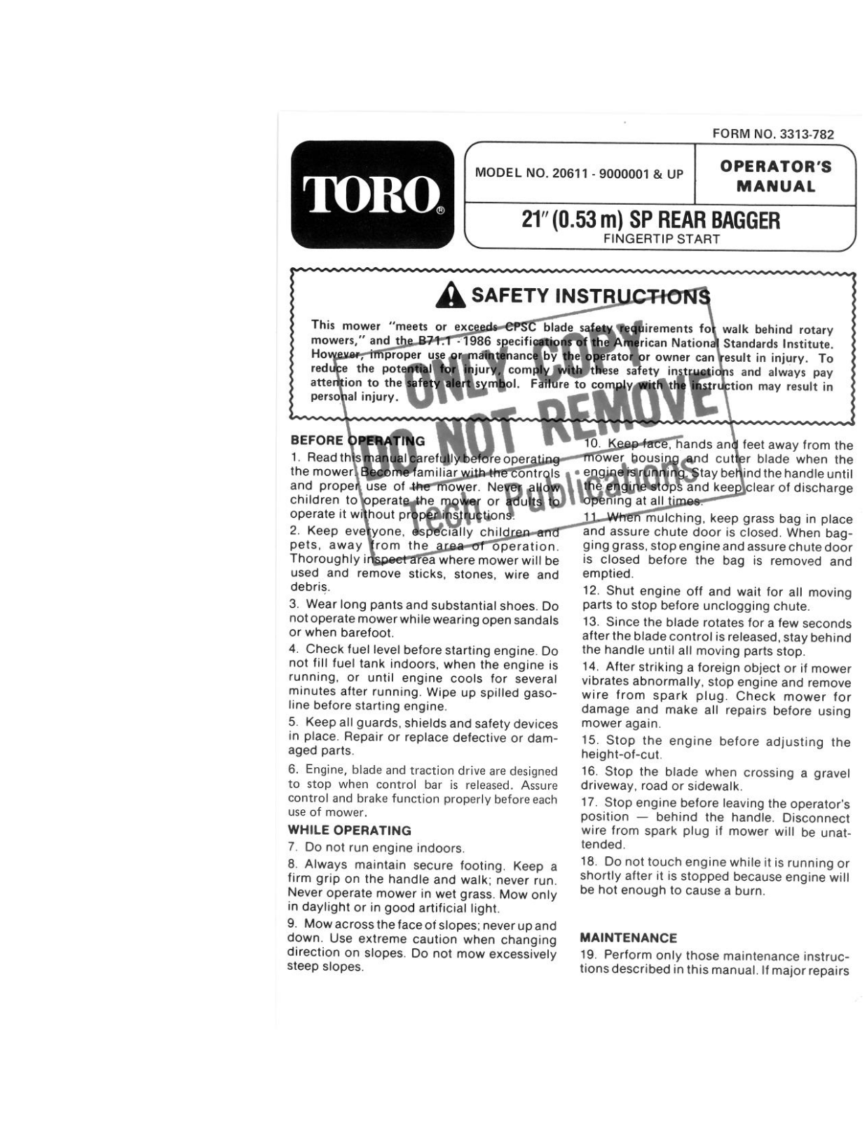 Toro 20611 Operator's Manual