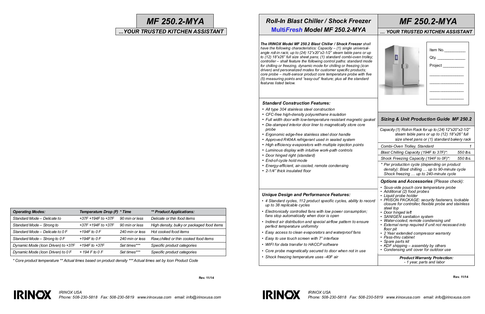 Irinox MF 250.2 User Manual