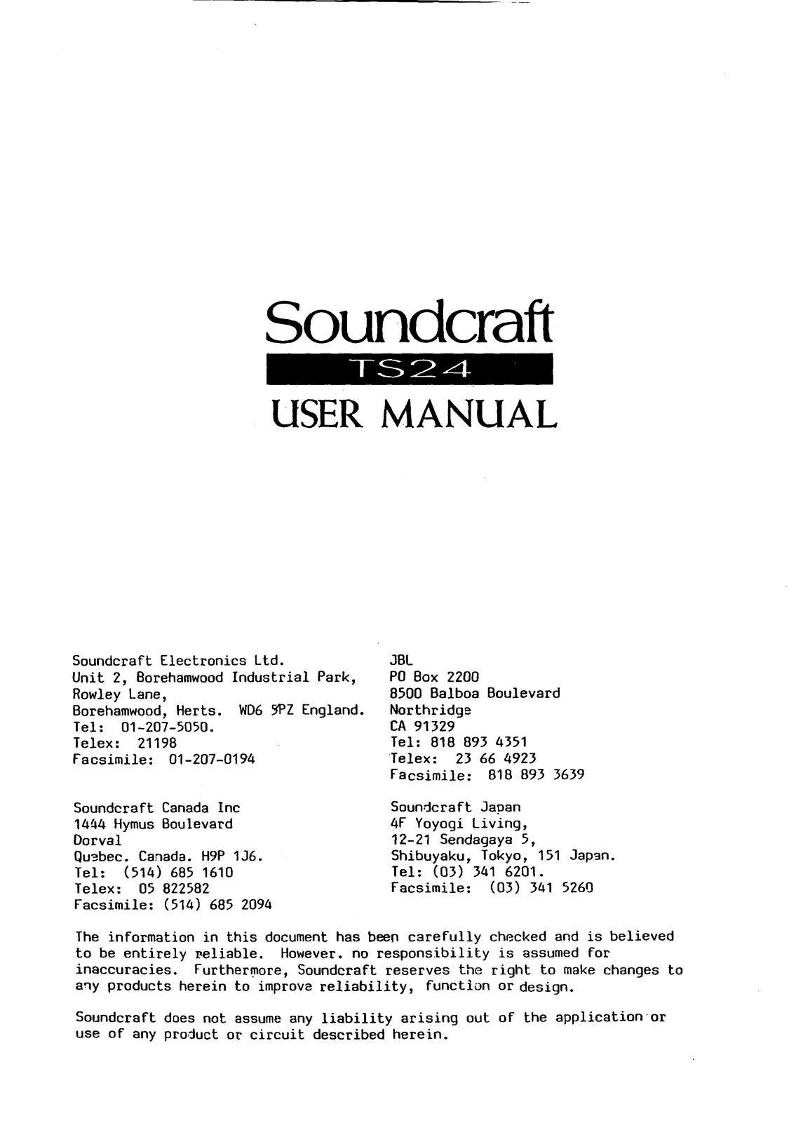 Soundcraft TS24 USER GUIDE