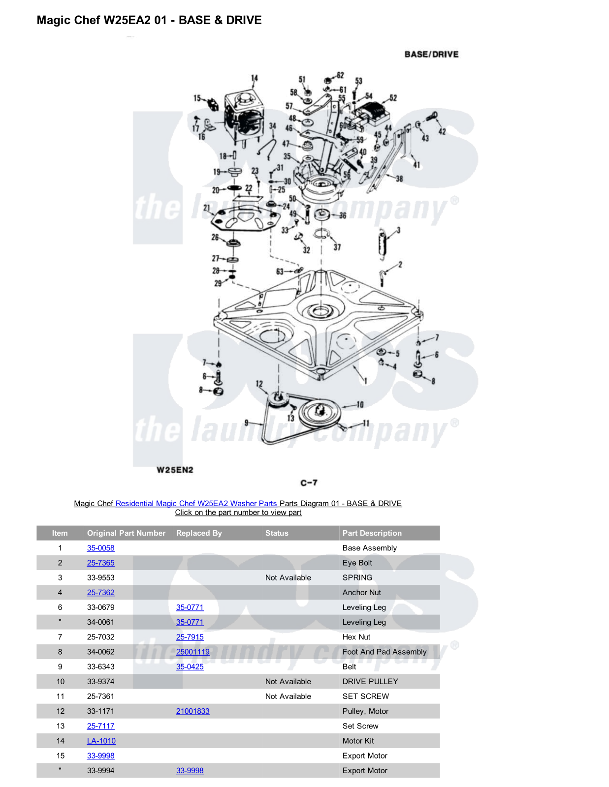 Magic Chef W25EA2 Parts Diagram