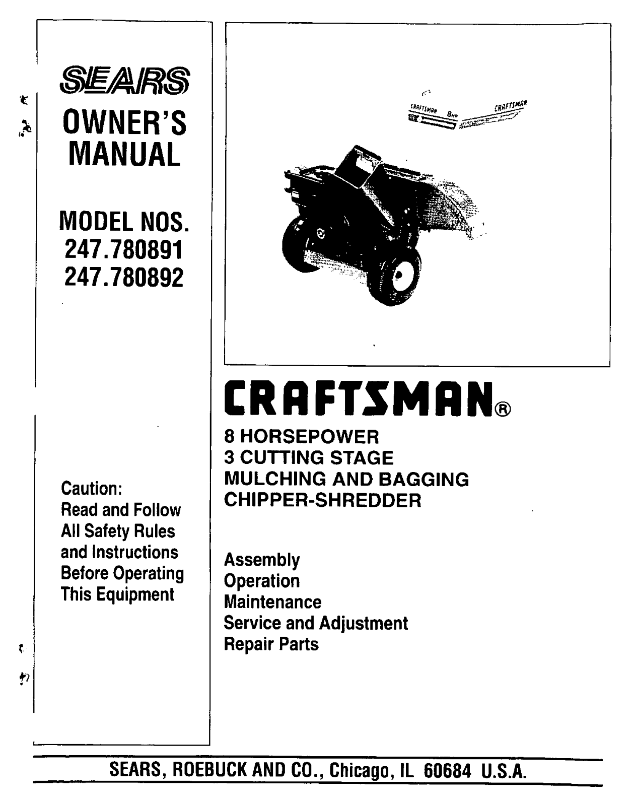 Sears 247.780891, 247 780892 User Manual