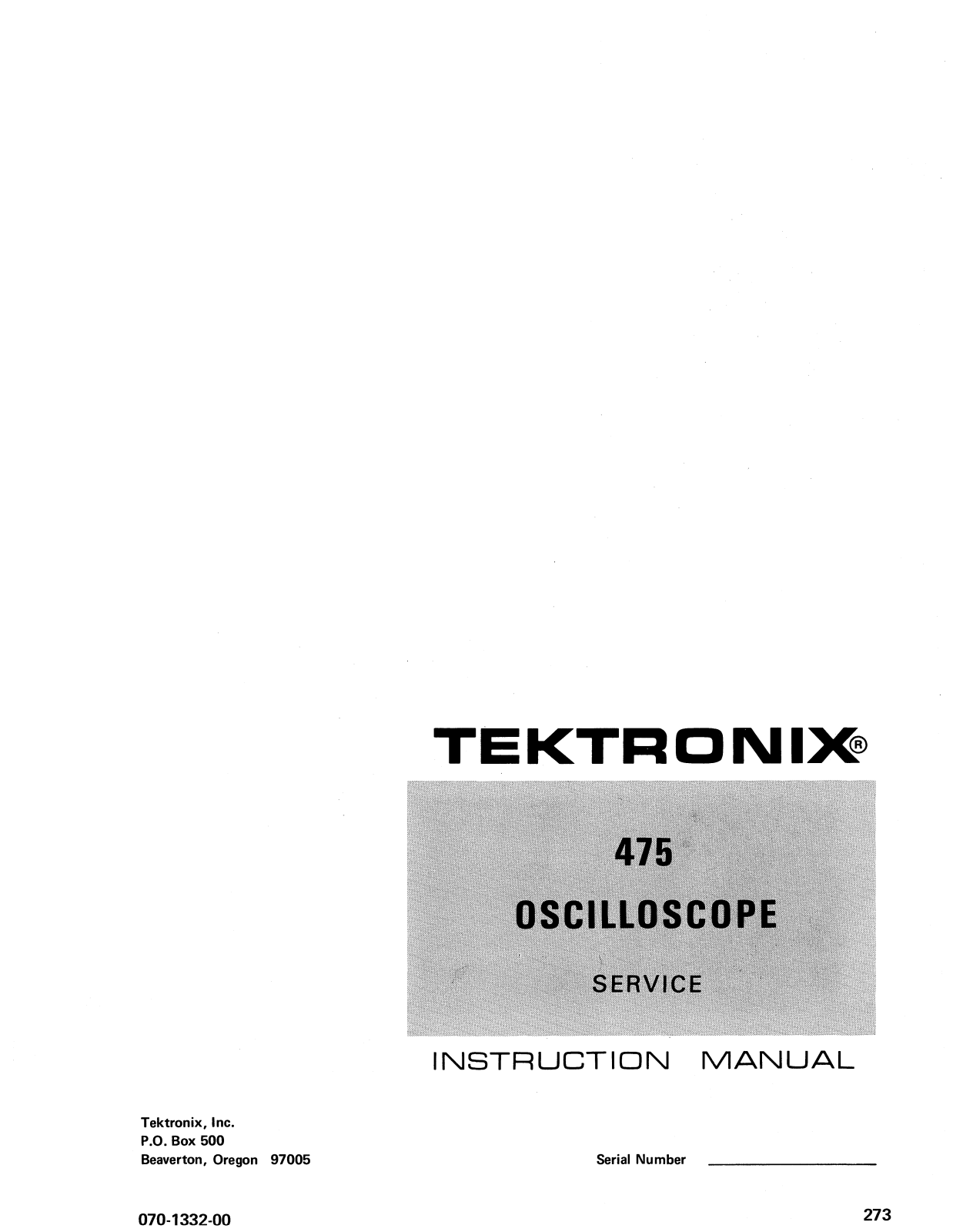 Tektronix 475 Instruction Manual