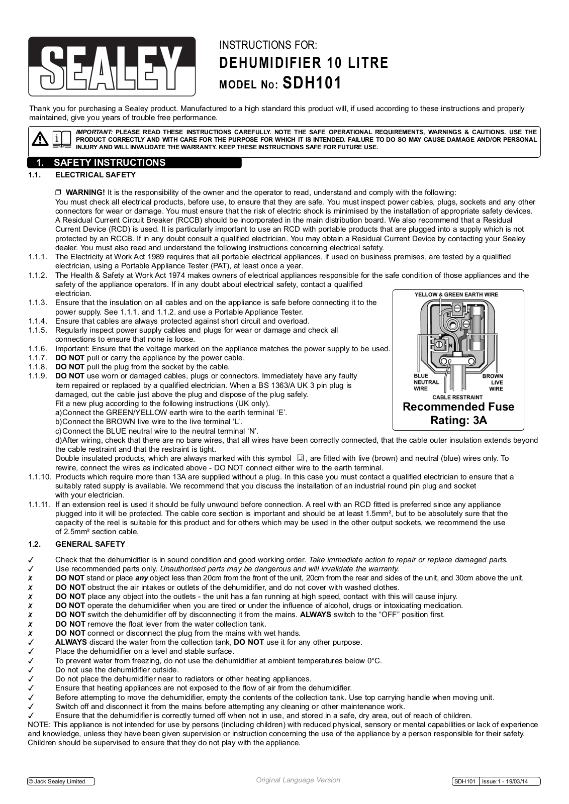 Sealey SDH101 Instructions Manual