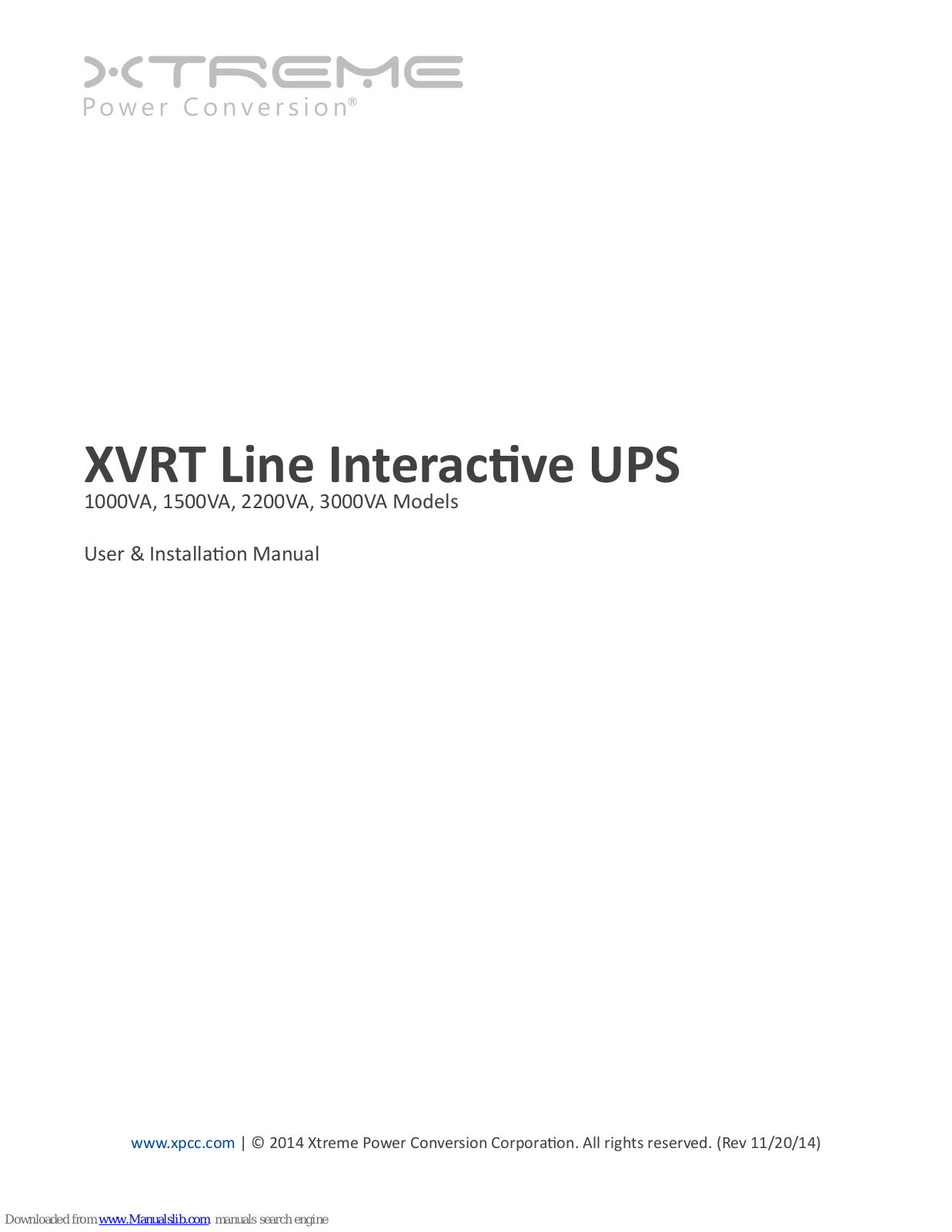 Xtreme Power Conversion XVRT-1000, XVRT-1500, XVRT-2200, XVRT-3000 User & Installation Manual - ManualMachine.com
