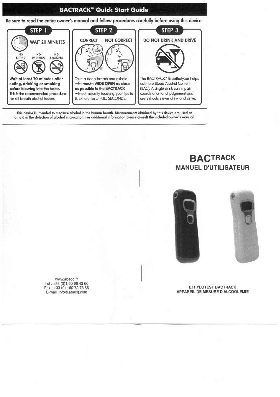 BACTRACK ETHYLOTEST B70 User Manual