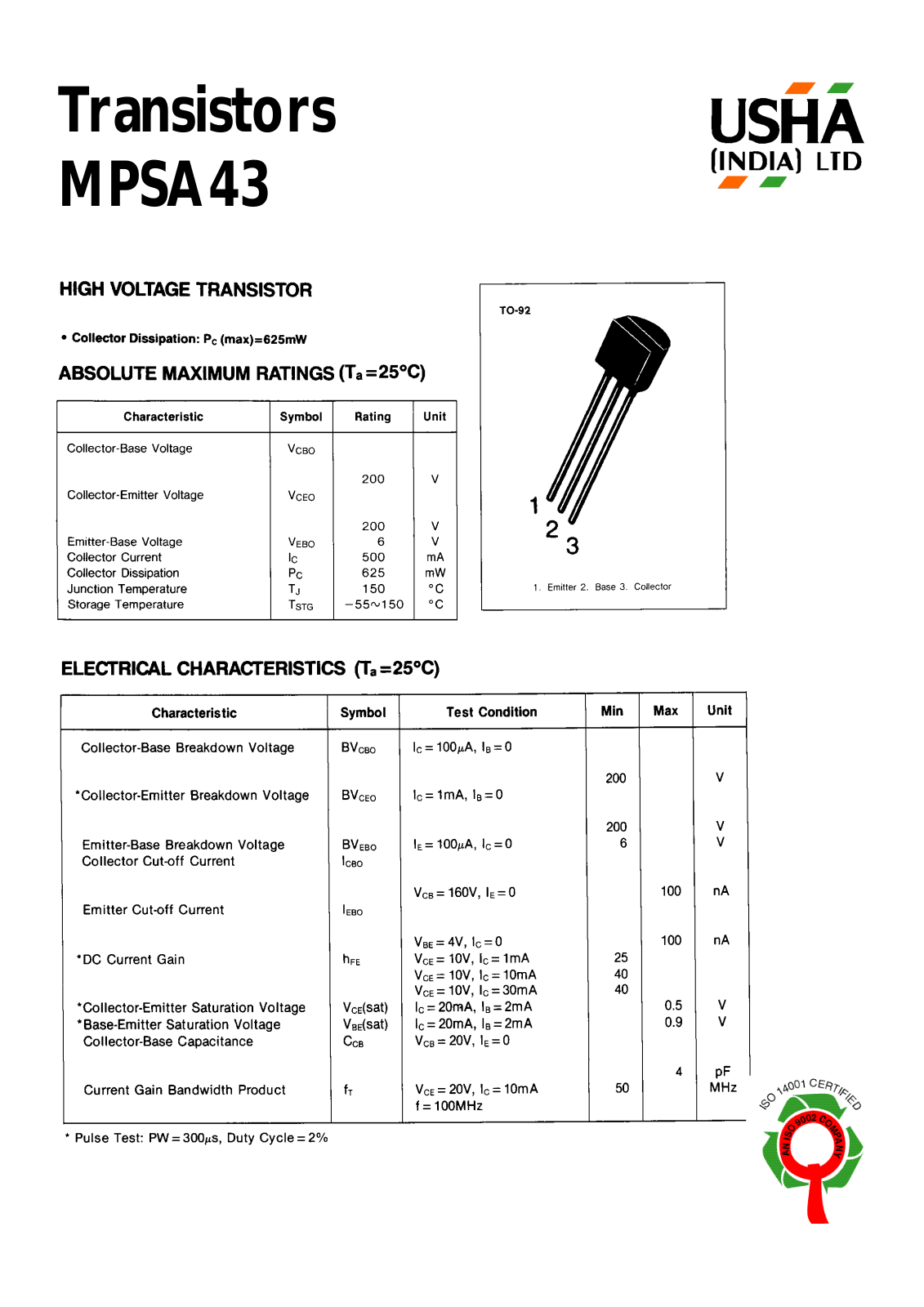 USHA MPSA43 Datasheet