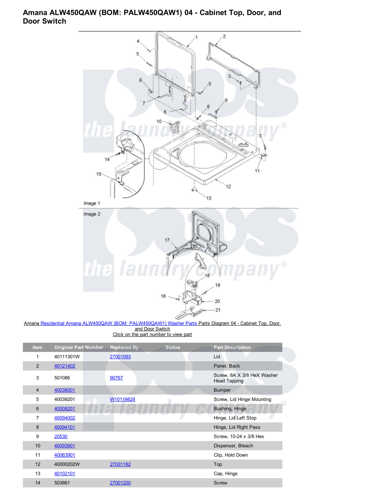 Amana ALW450QAW Parts Diagram