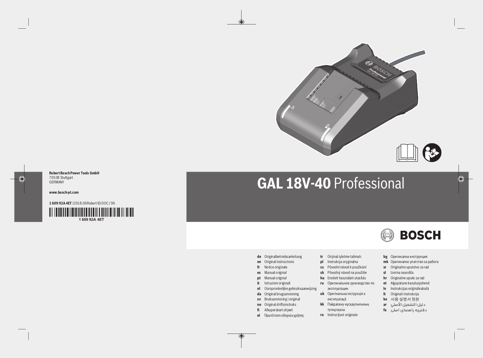 Bosch GAL 18V-40 Professional Original Instructions Manual