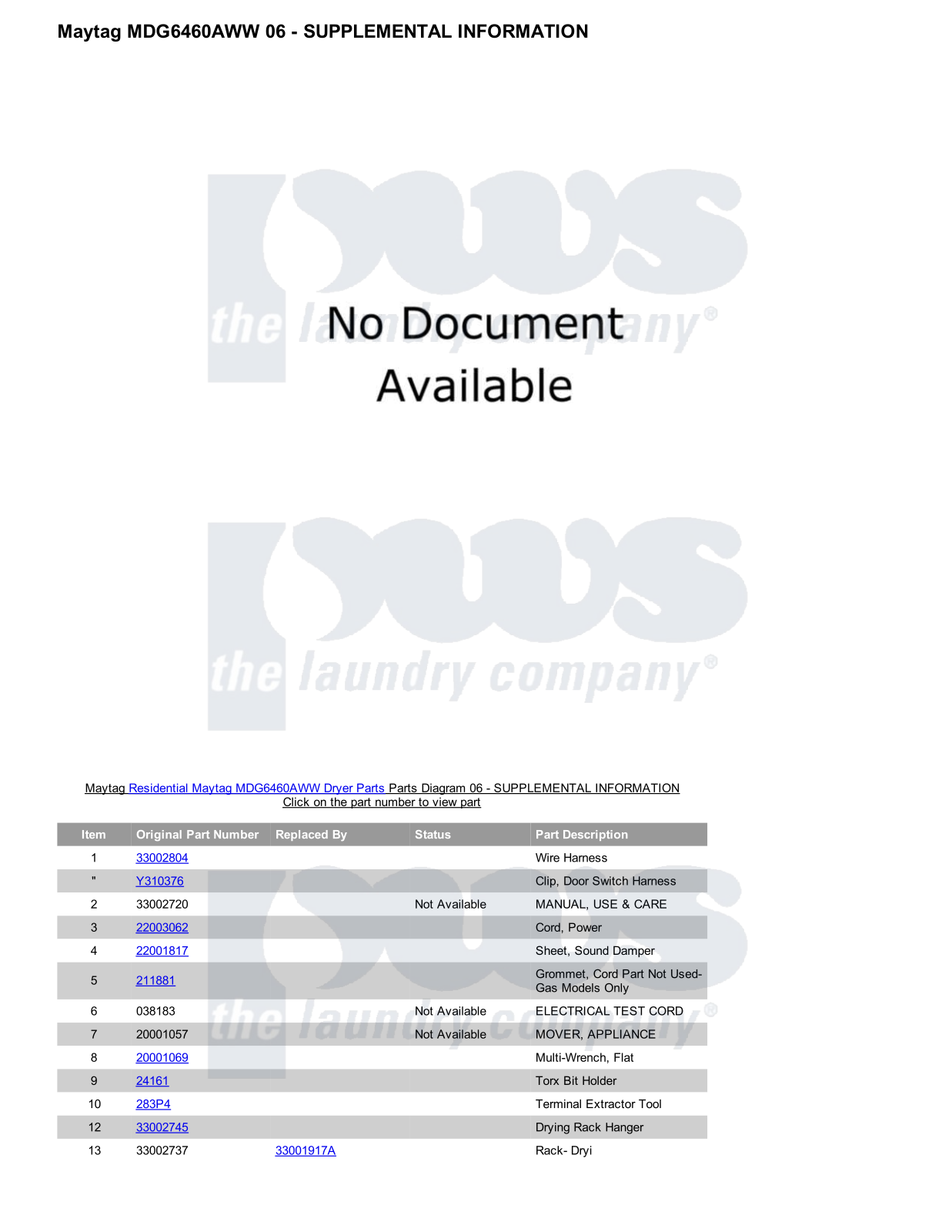 Maytag MDG6460AWW Parts Diagram