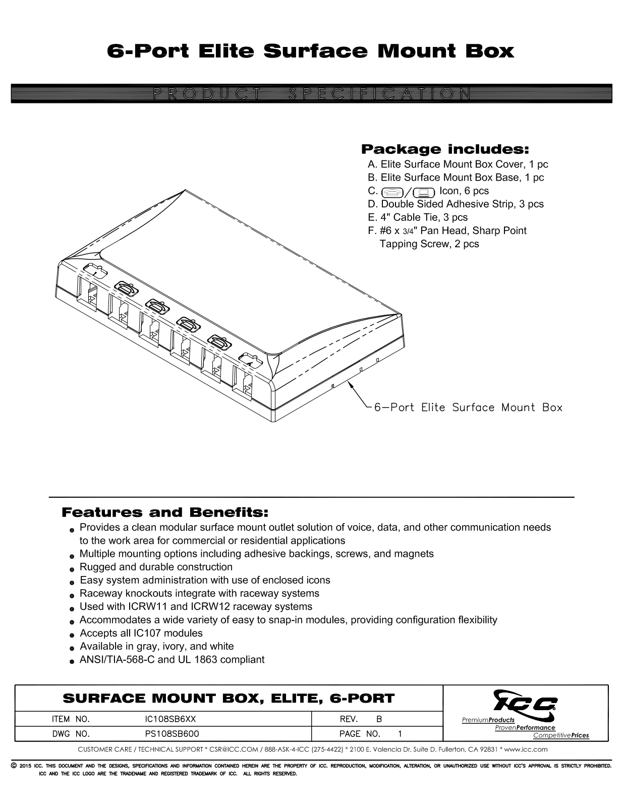 ICC IC108SB6IV, IC108SB6WH Specsheet