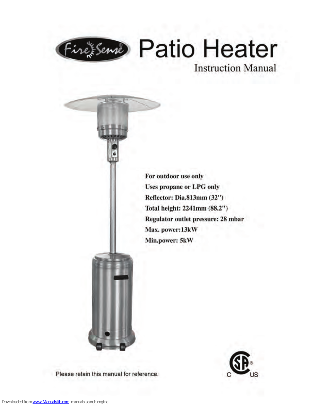 Fire Sense Patio Heater Instruction Manual