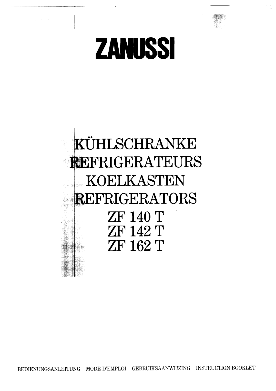 Zanussi ZF142T, ZF140T, ZF162T User Manual