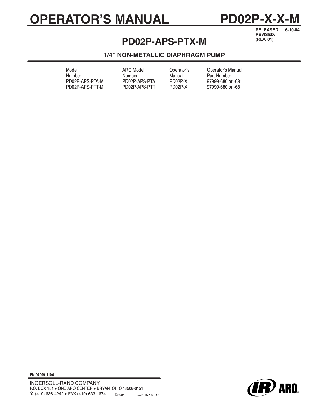 Ingersoll-Rand PD02P-APS-PTX-M User Manual