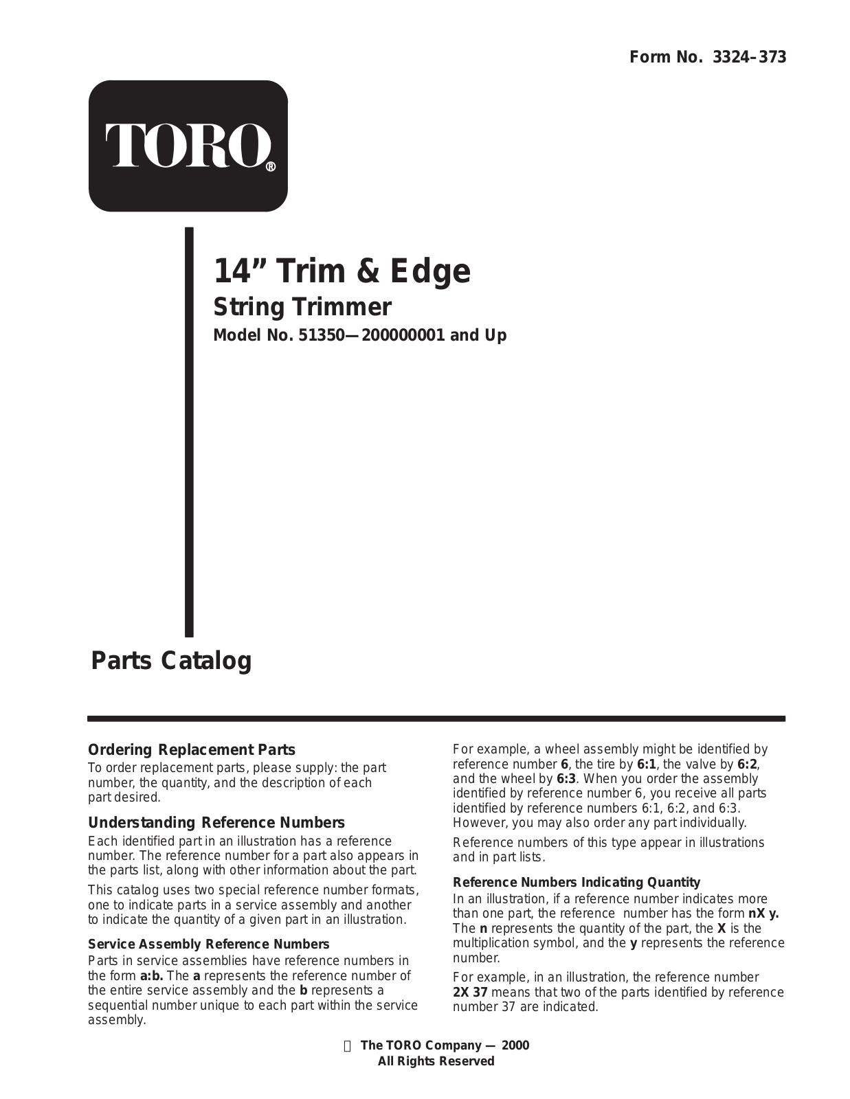 Toro 51350 Parts Catalogue