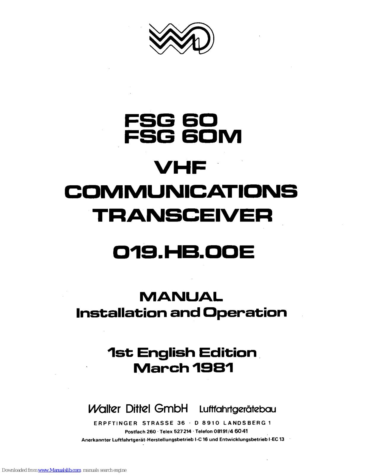 Walter Dittel FSG 60, FSG 60M User Manual