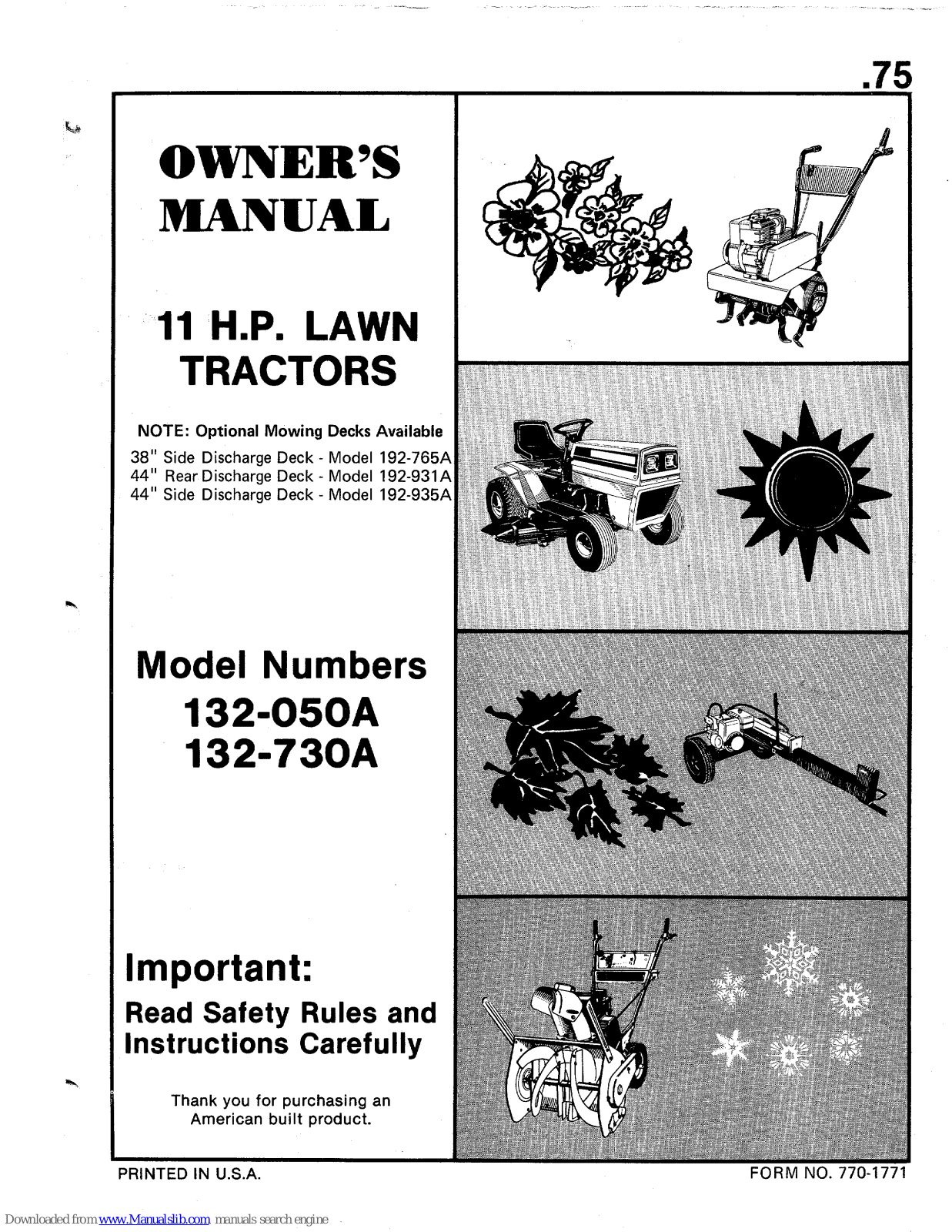 MTD 132-730A, 132-050A Owner's Manual