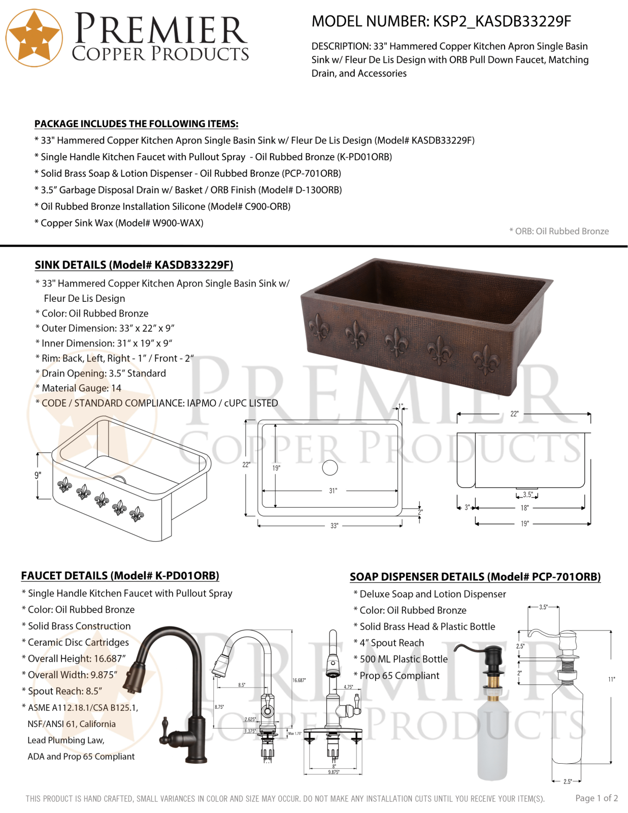 Premier Copper Products IER1433 Specifications - ManualMachine.com