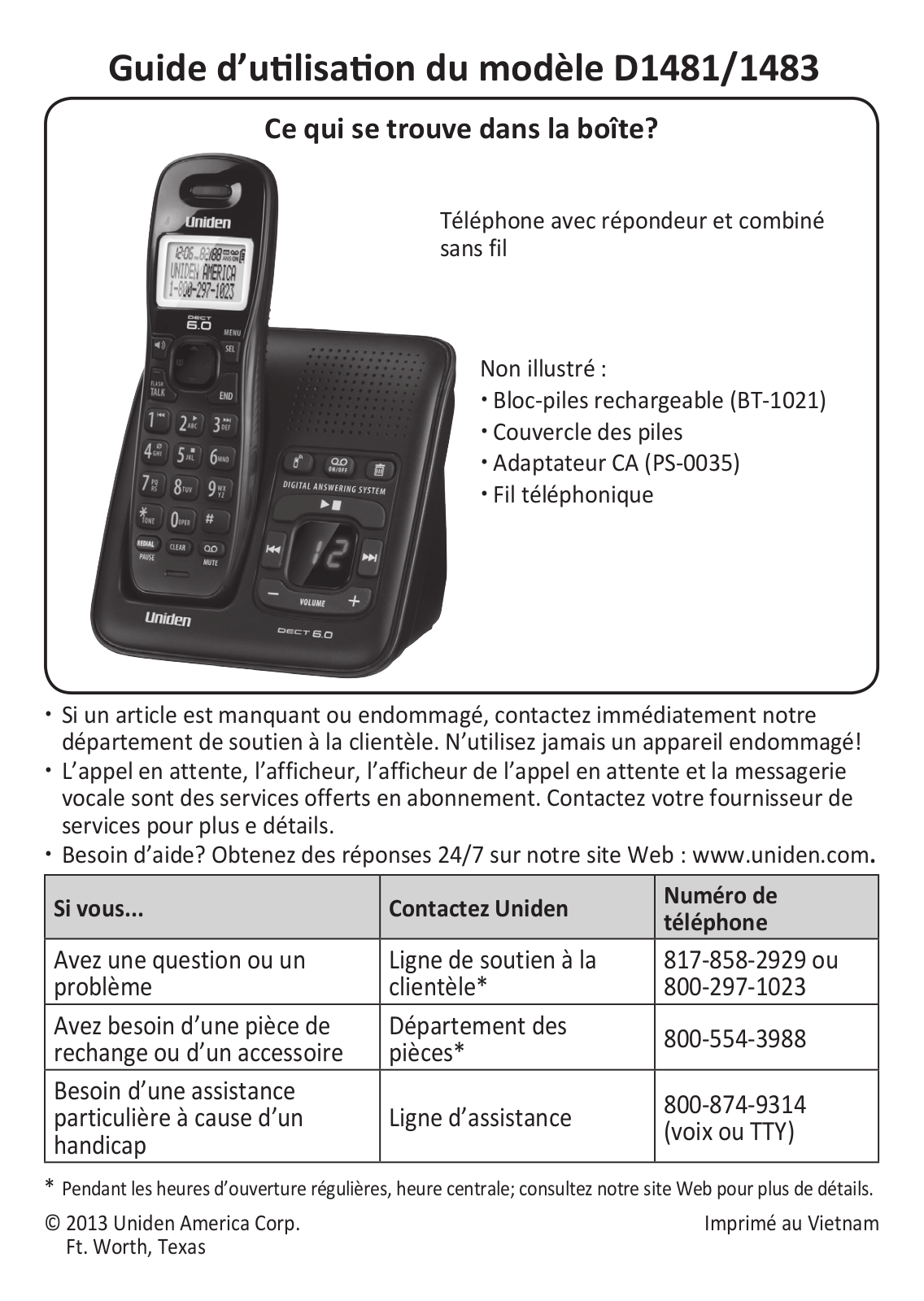 Uniden D1481 Owner's Manual