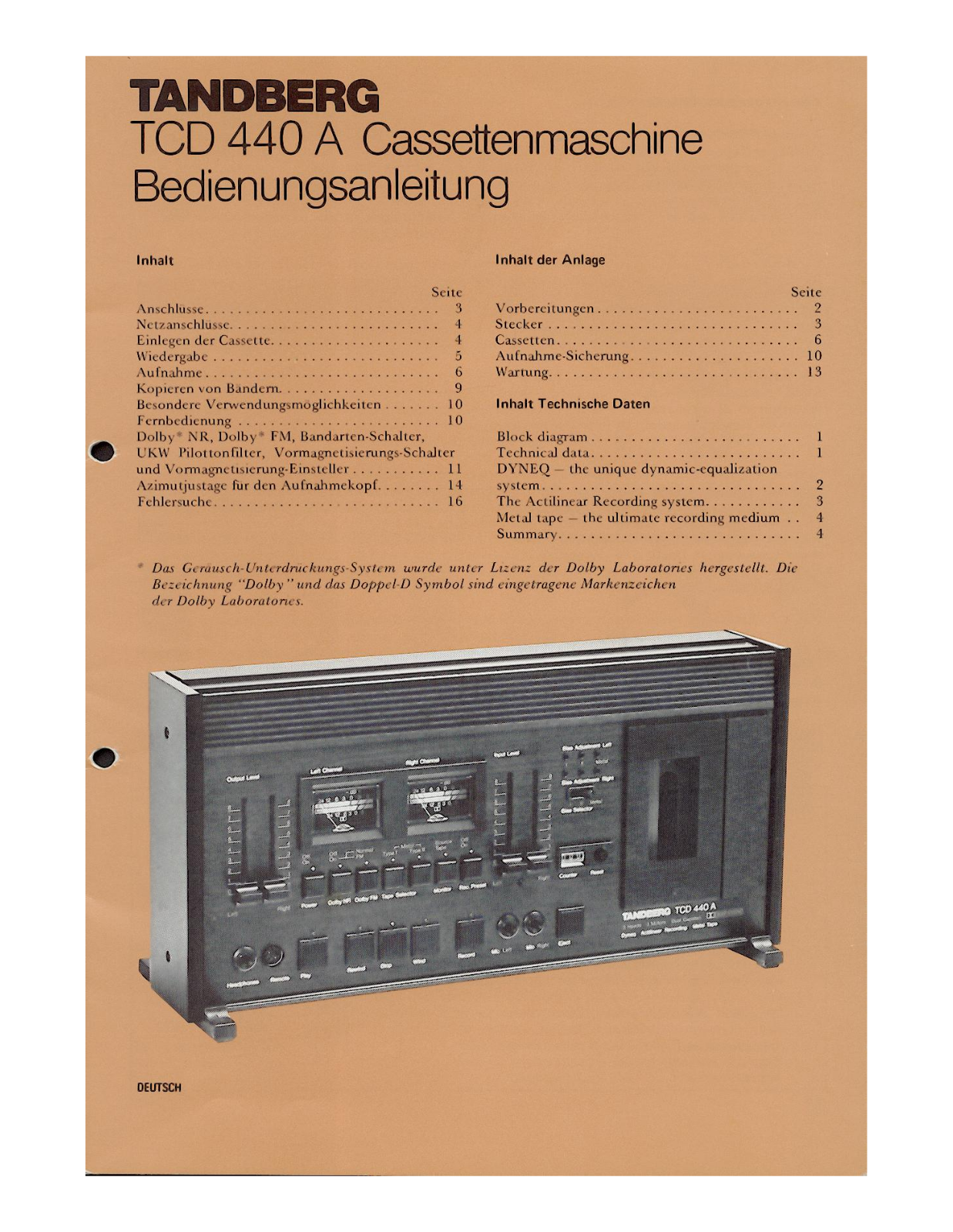 Tandberg TCD-440-A Owners manual