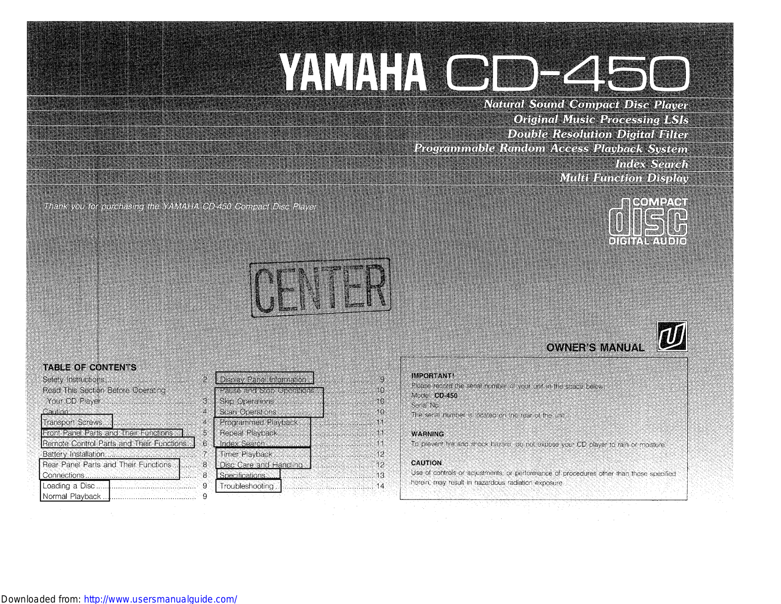 Yamaha Audio CD-450 User Manual