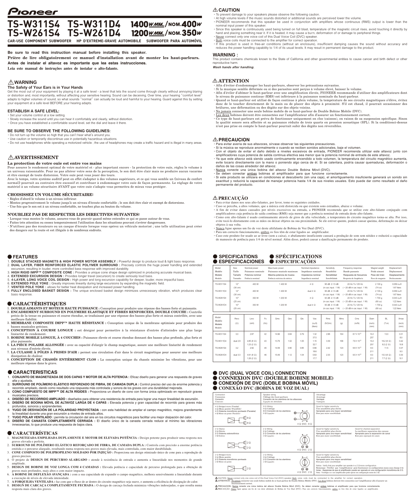 Pioneer TS-W311D4 User Manual