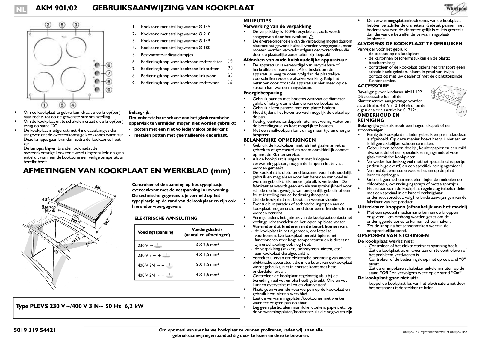 Whirlpool AKM 901/NE/02 PROGRAM CHART