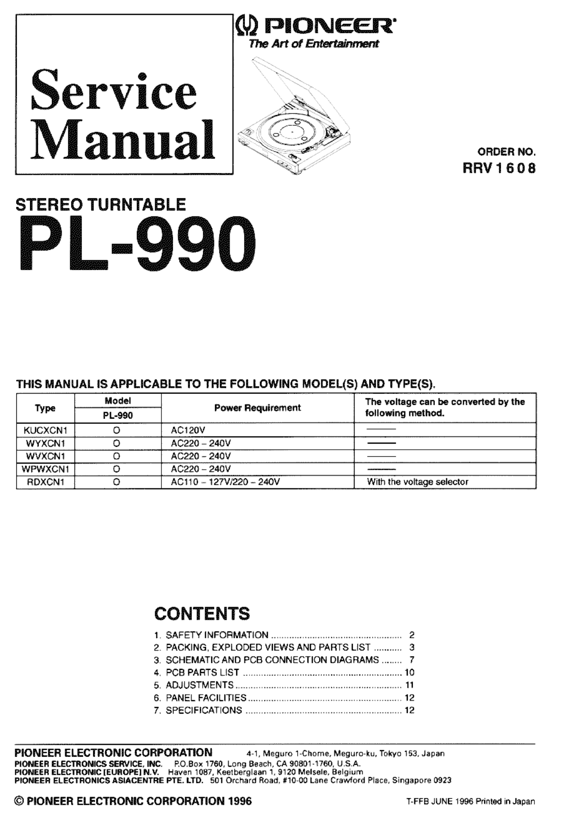 Pioneer PL-990 Service manual