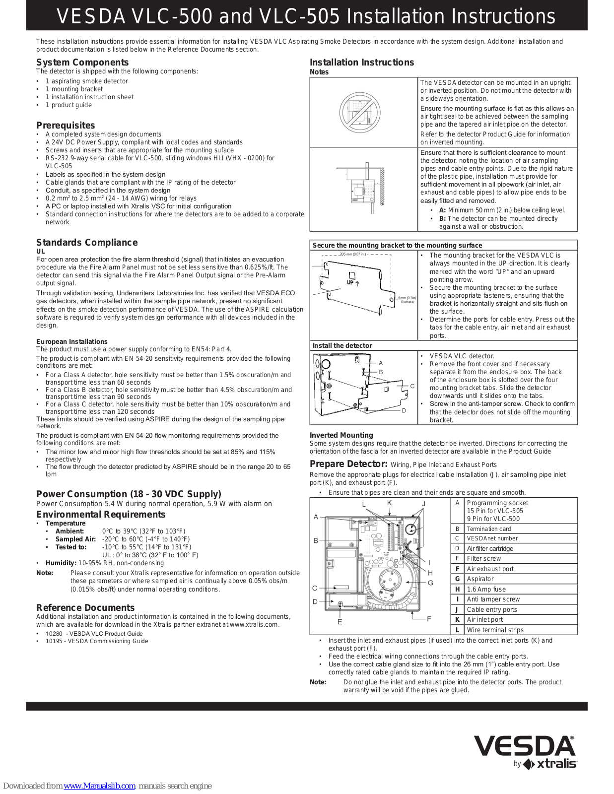 VESDA VLC-500, VLC-505 Installation Instructions Manual