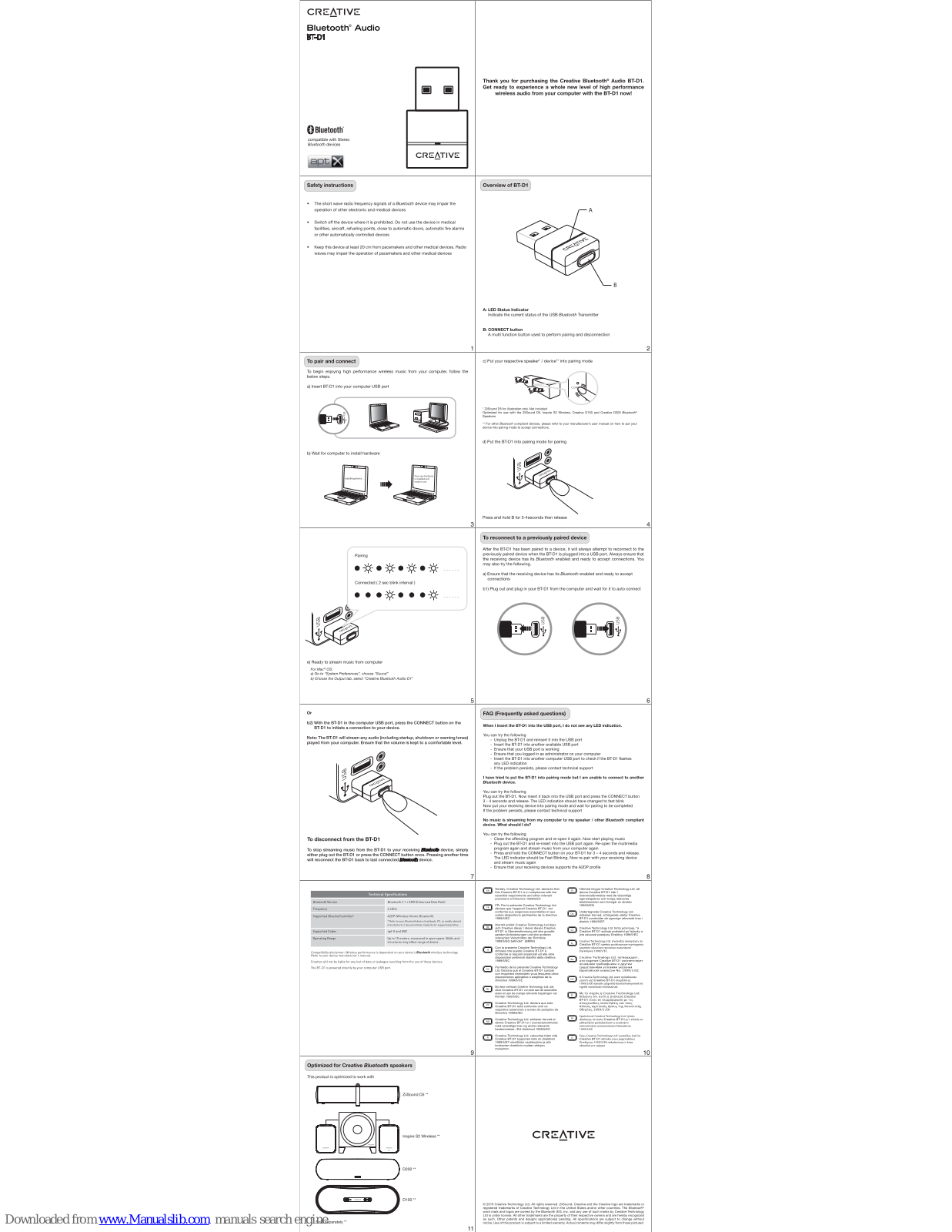 Creative Bluetooth Audio BT-D1 Quick Manual