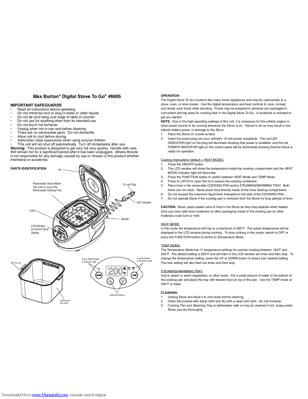 Max Burton 6905 Operating Instructions Manual