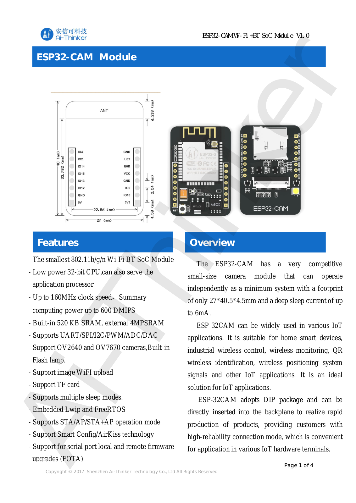 Ai-Thinker ESP32-CAM USER MANUAL