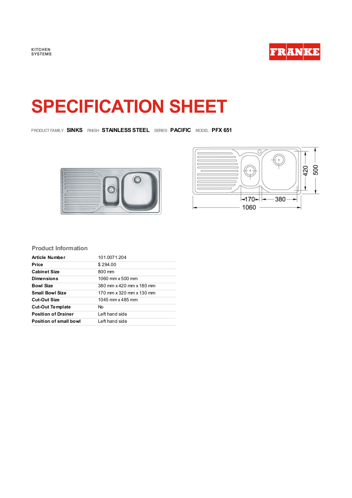 Franke Foodservice PFX 651 User Manual