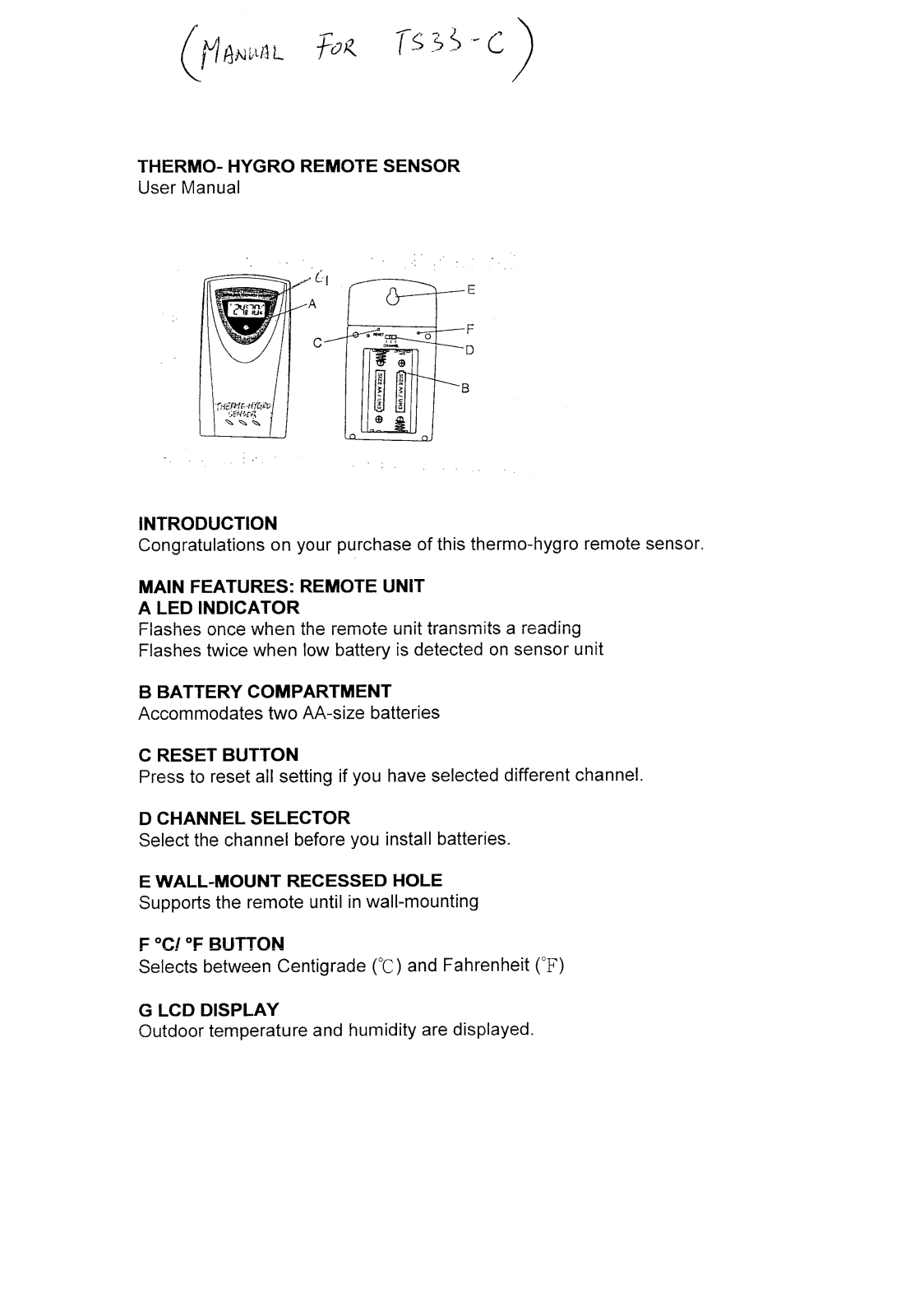 Hideki Electronics TS33 C User Manual