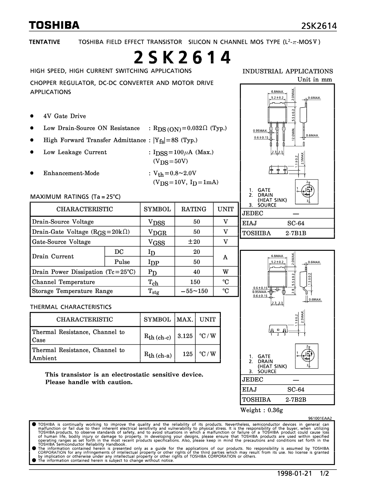 TOSHIBA 2SK2614 Service manual