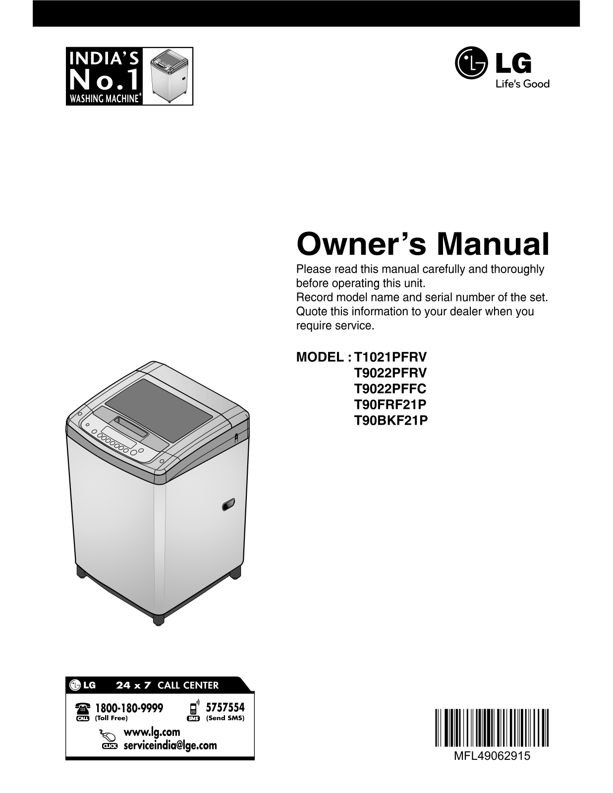 LG T90BKF21P Owner’s Manual