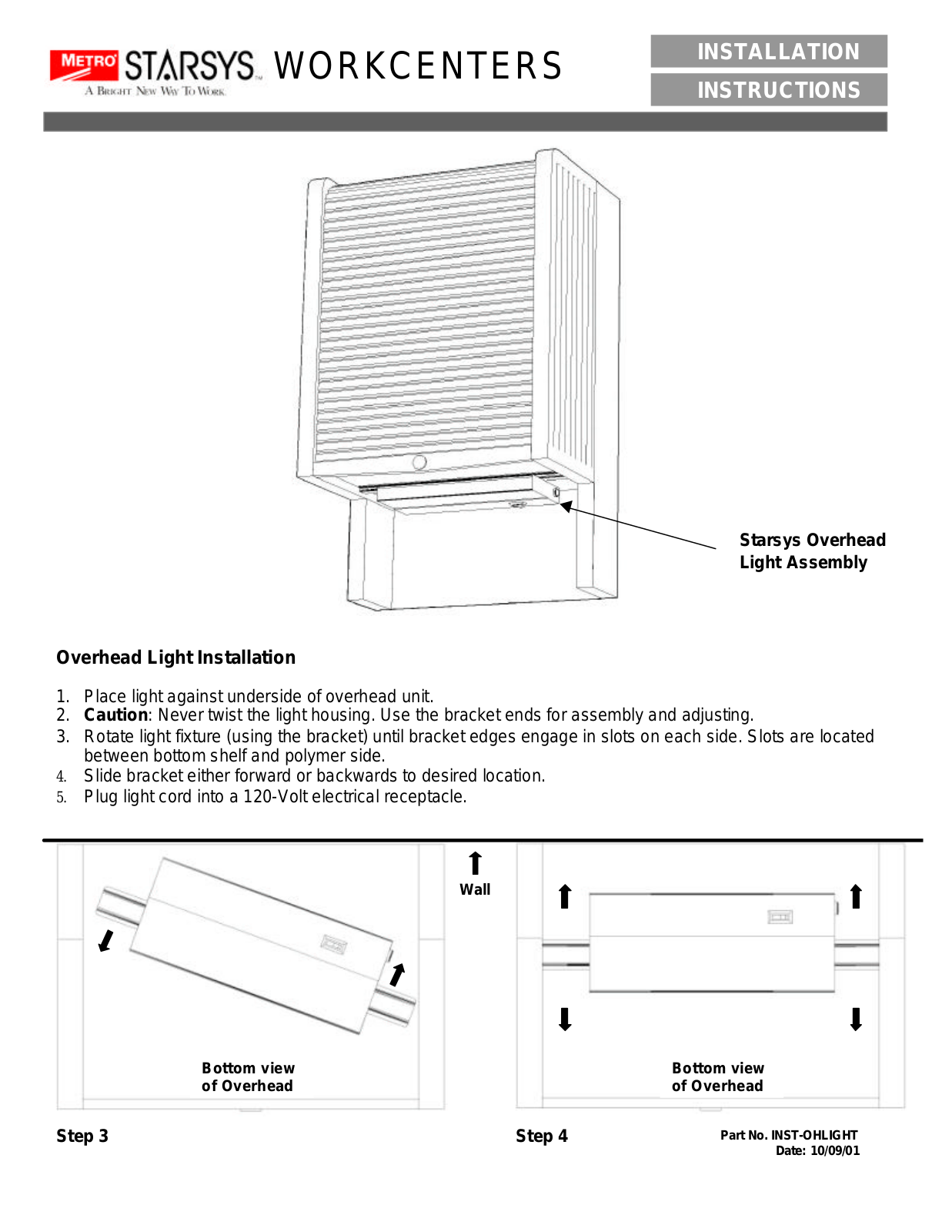 Metro Starsys Overhead Light User Manual